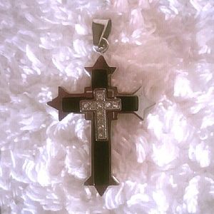 Bold  Cross Black & Silver Stainless Steel Bling Harley